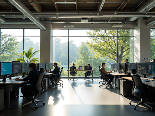 现代化教育场景，学生在电脑前学习，明亮自然光，现代教育设备，积极学习氛围